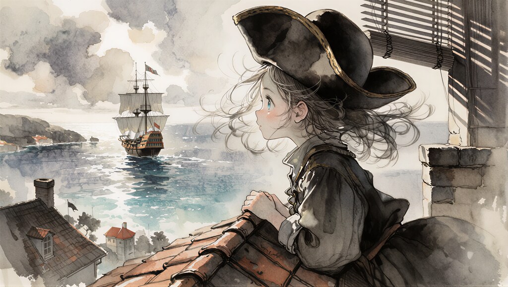 船を見つめる少女