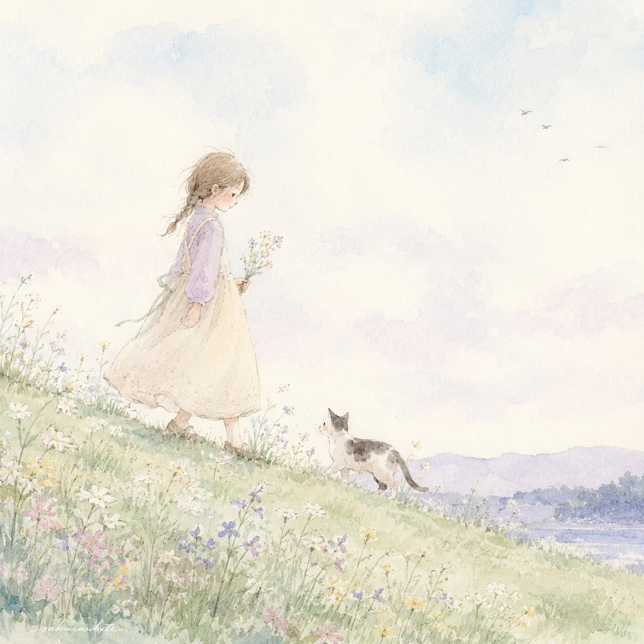 猫と花と