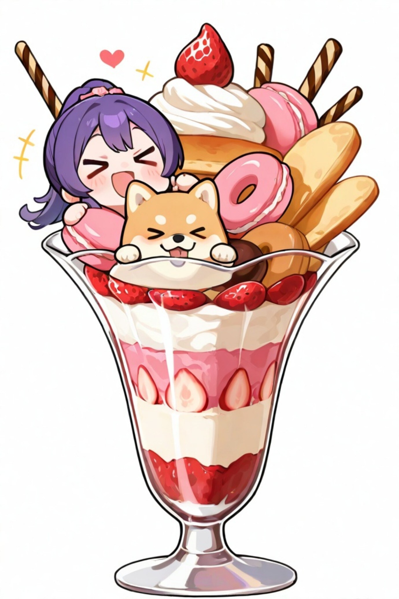 柴犬とパフェと紫髪ちゃん