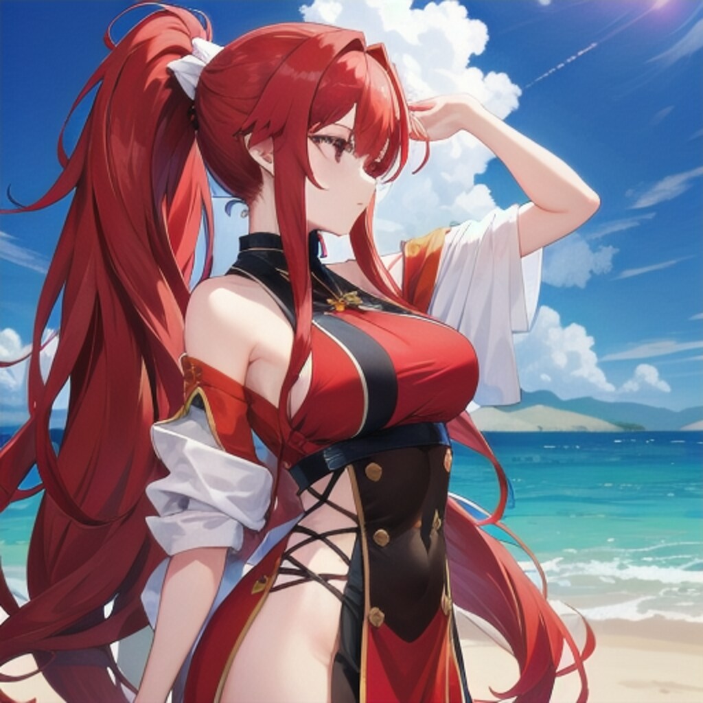 赤髪ポニーテール