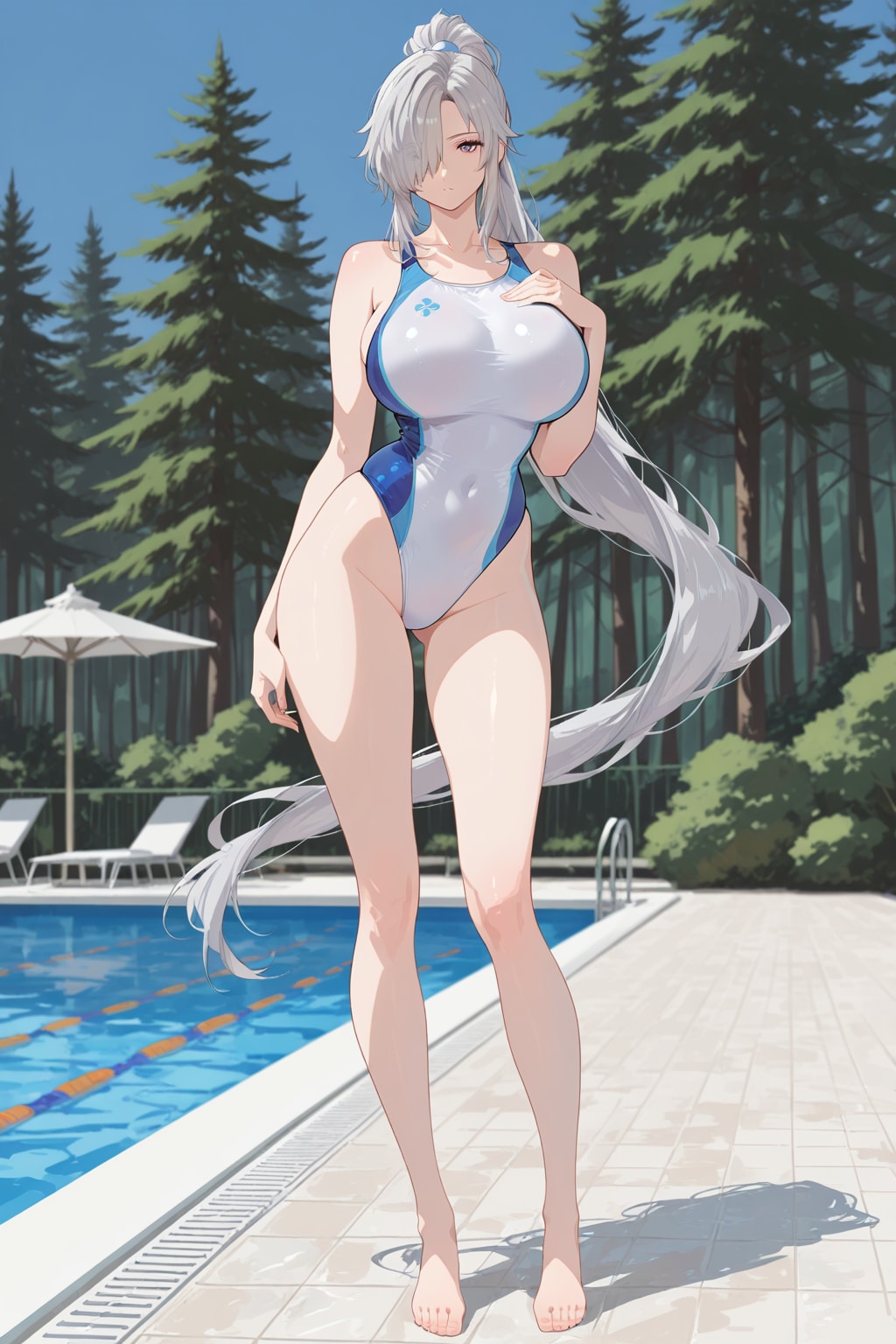 美しき銀髪ロングの聖騎士　競泳水着編