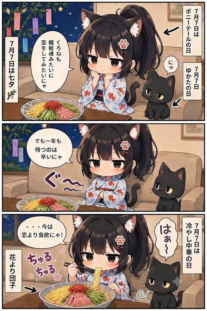 3コマ漫画 2026.07.07. 「七夕」