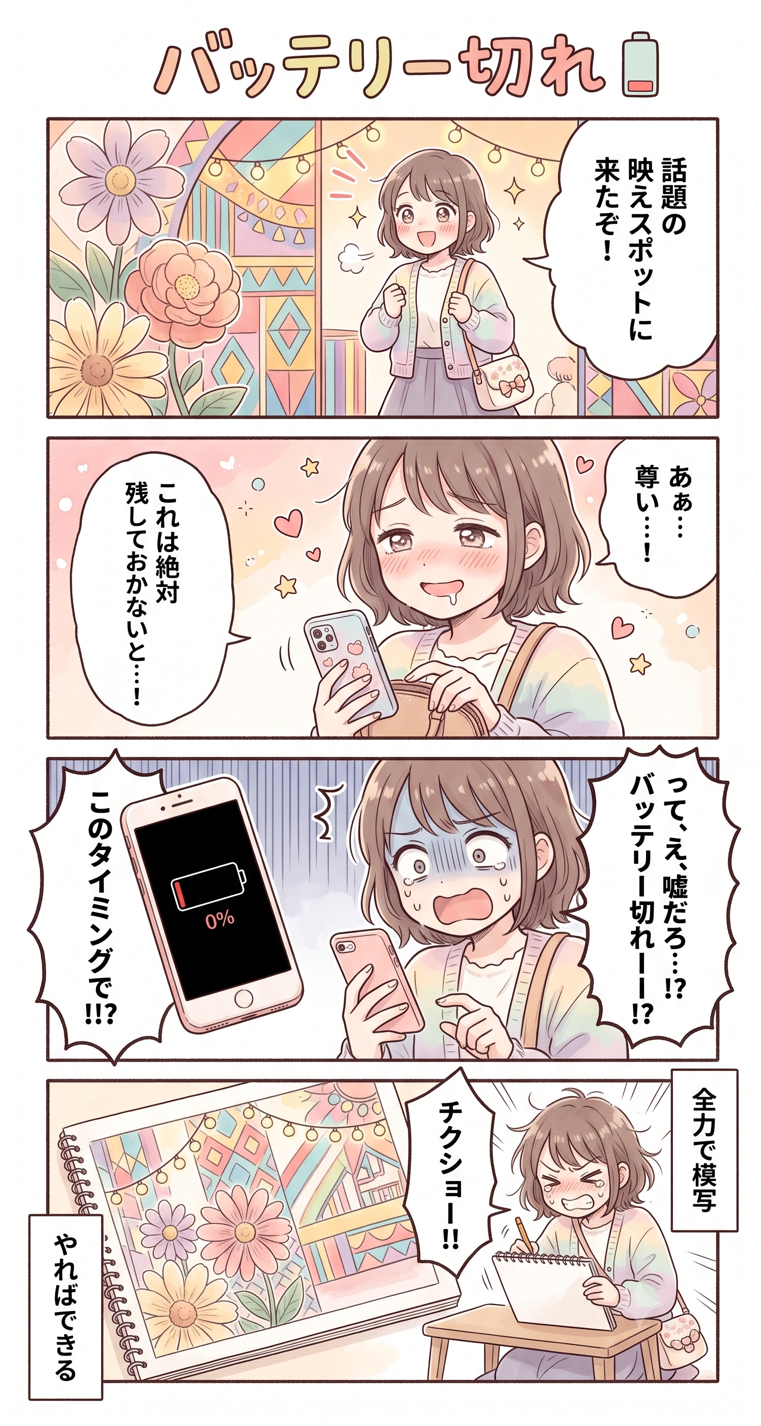 #91 ゆる日常4コマ「バッテリー切れ」 | の人気AIイラスト・グラビア