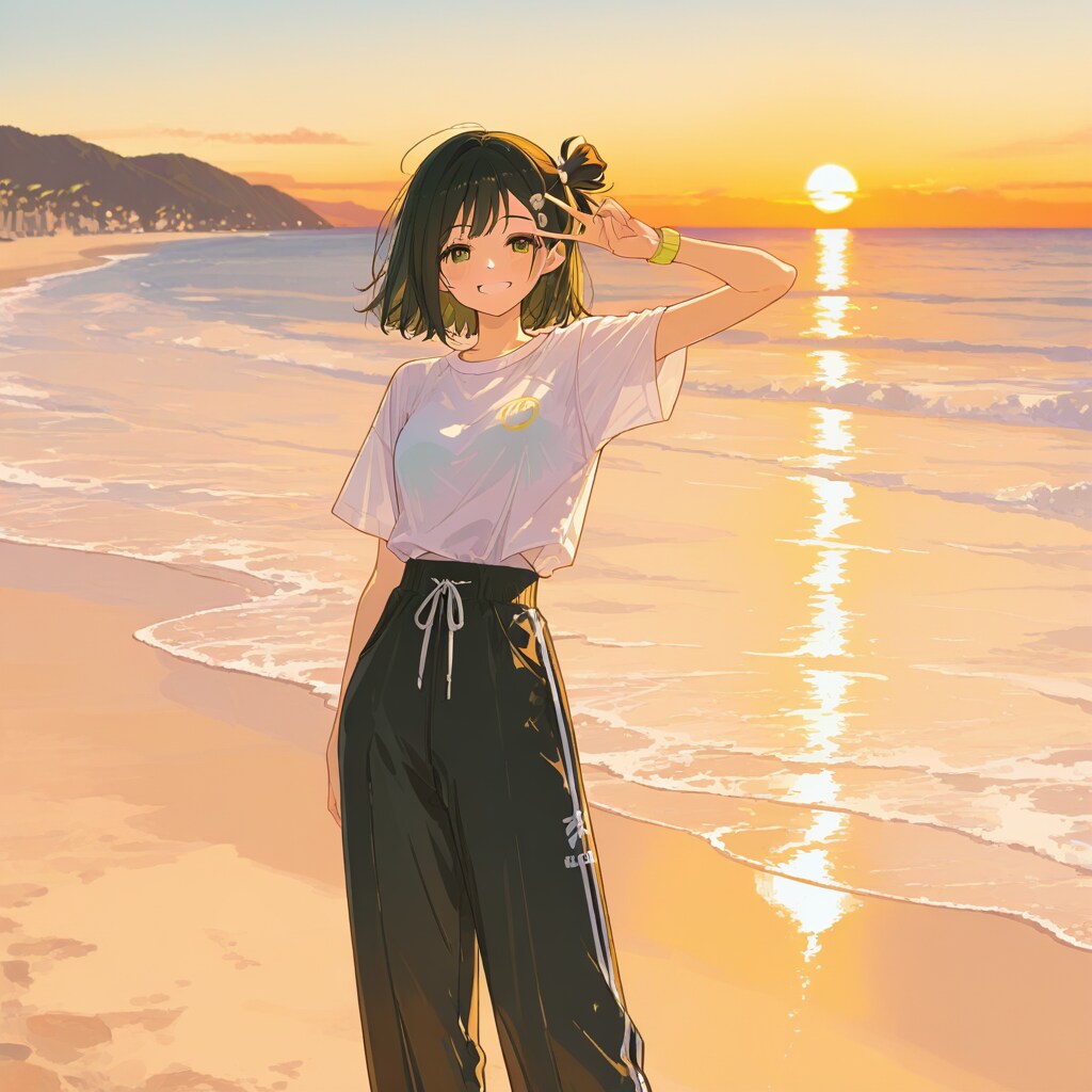 夕日の波際（３）