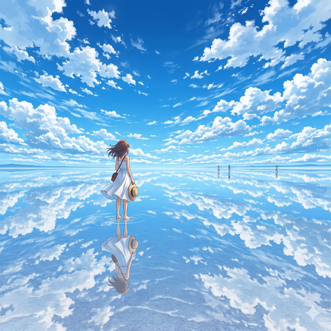 ウユニ塩湖の広大な天空の鏡