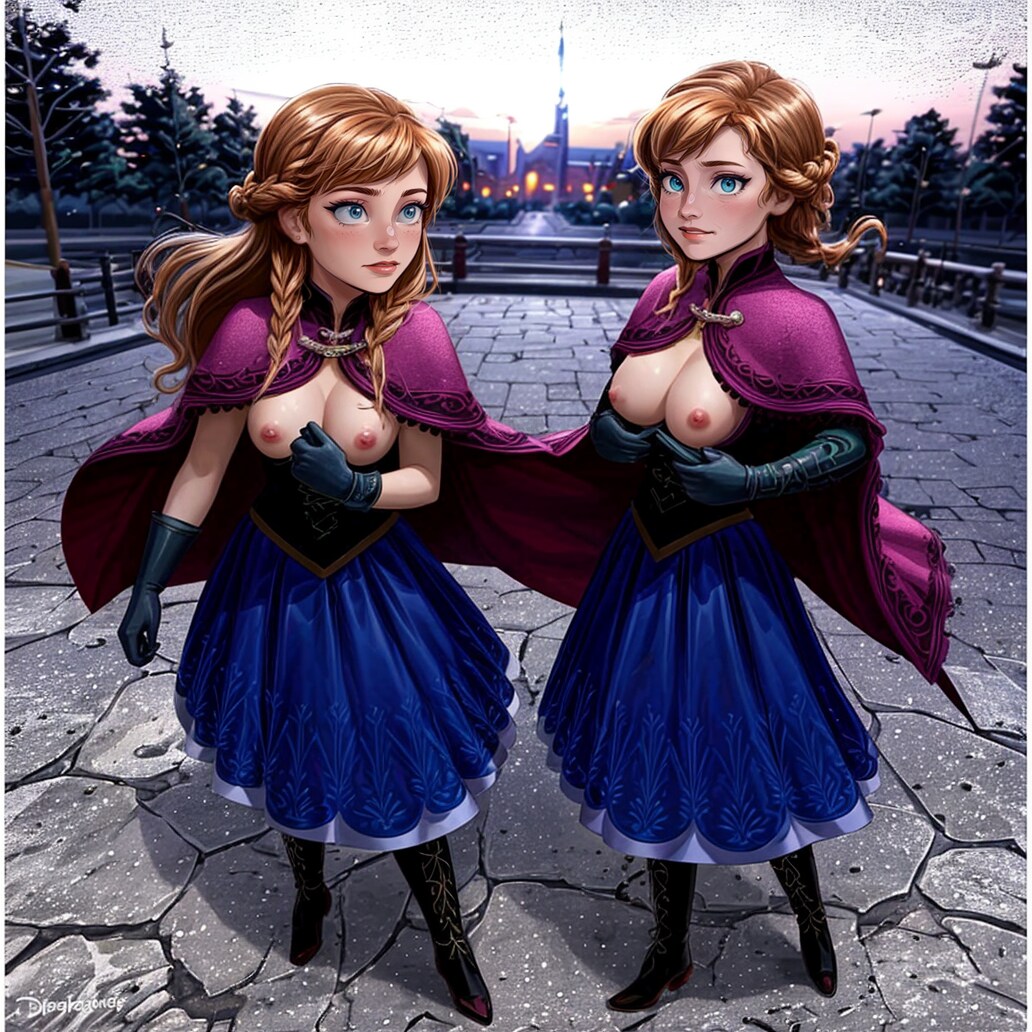 アナが雪の女王の城でセクシーなアートヌードドレス姿に！魅惑的なケープで彩る魔法の瞬間