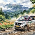 日産サクラ爆走（御岳山が見える） 2枚目