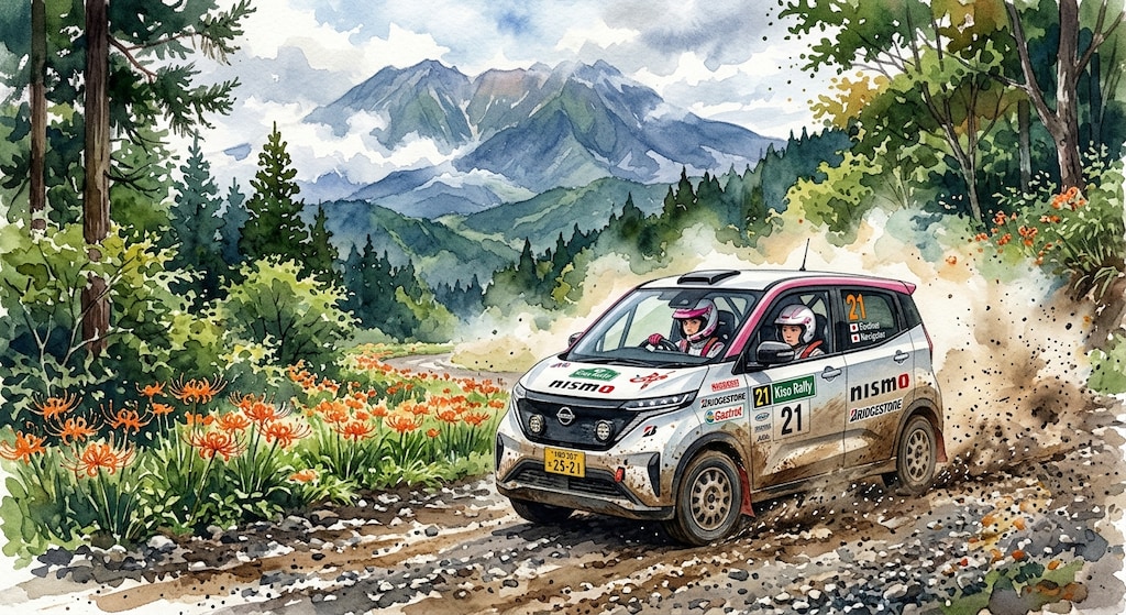 日産サクラ爆走（御岳山が見える）