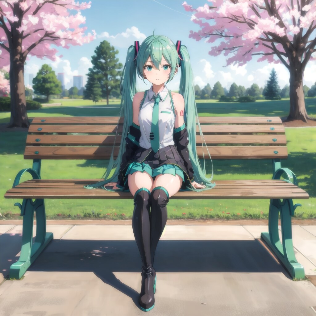V4B 初音ミク 公園ベンチ | の人気AIイラスト・グラビア