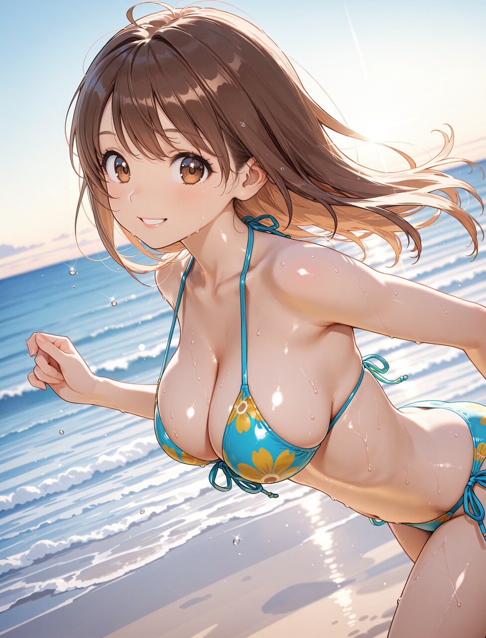 ビーチを走る茶髪ちゃん