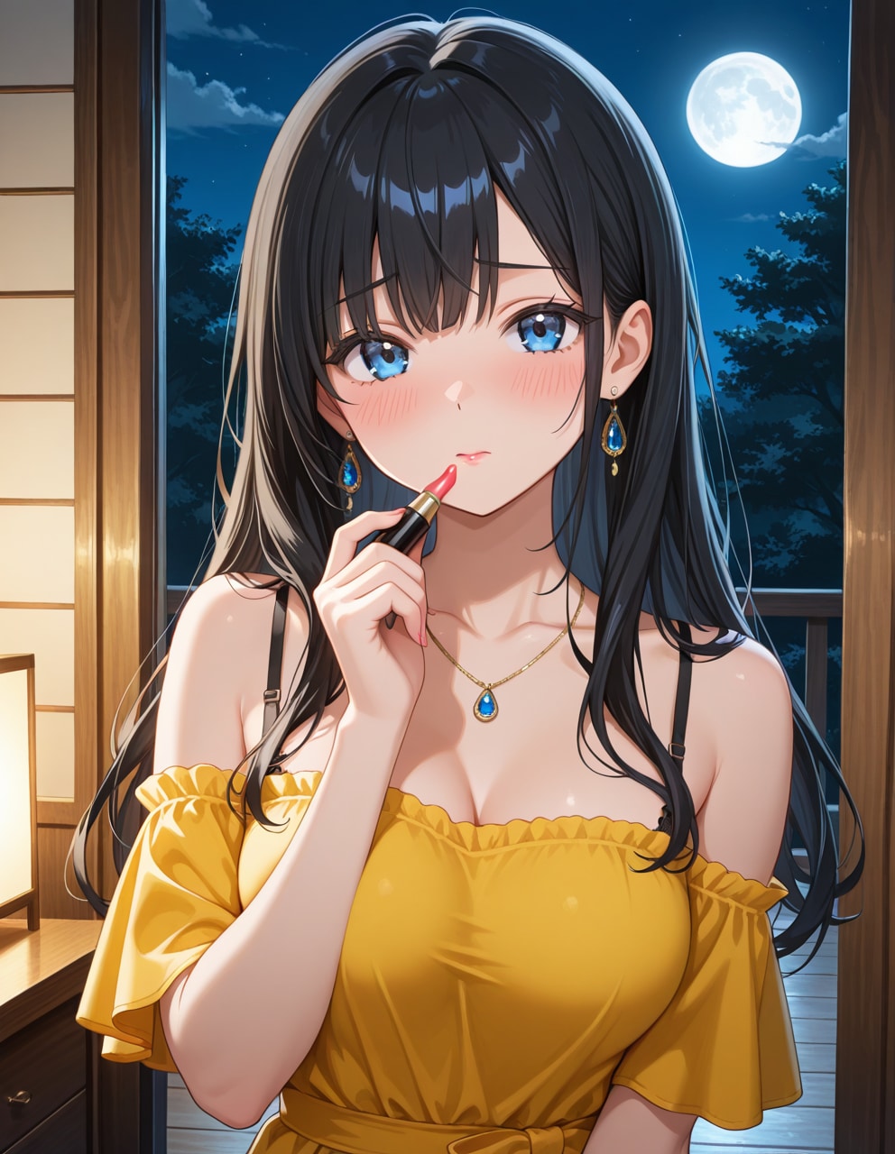 口紅を塗る葵さん(PixAI版)