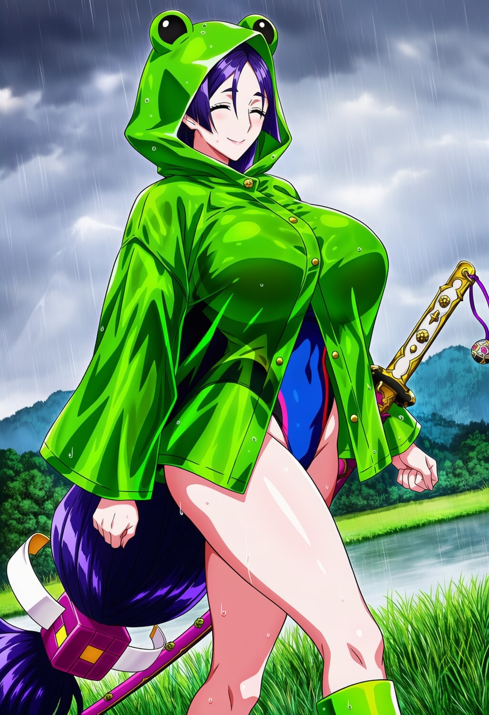 競泳水着カエルレインコートコスプレ梅雨人妻達