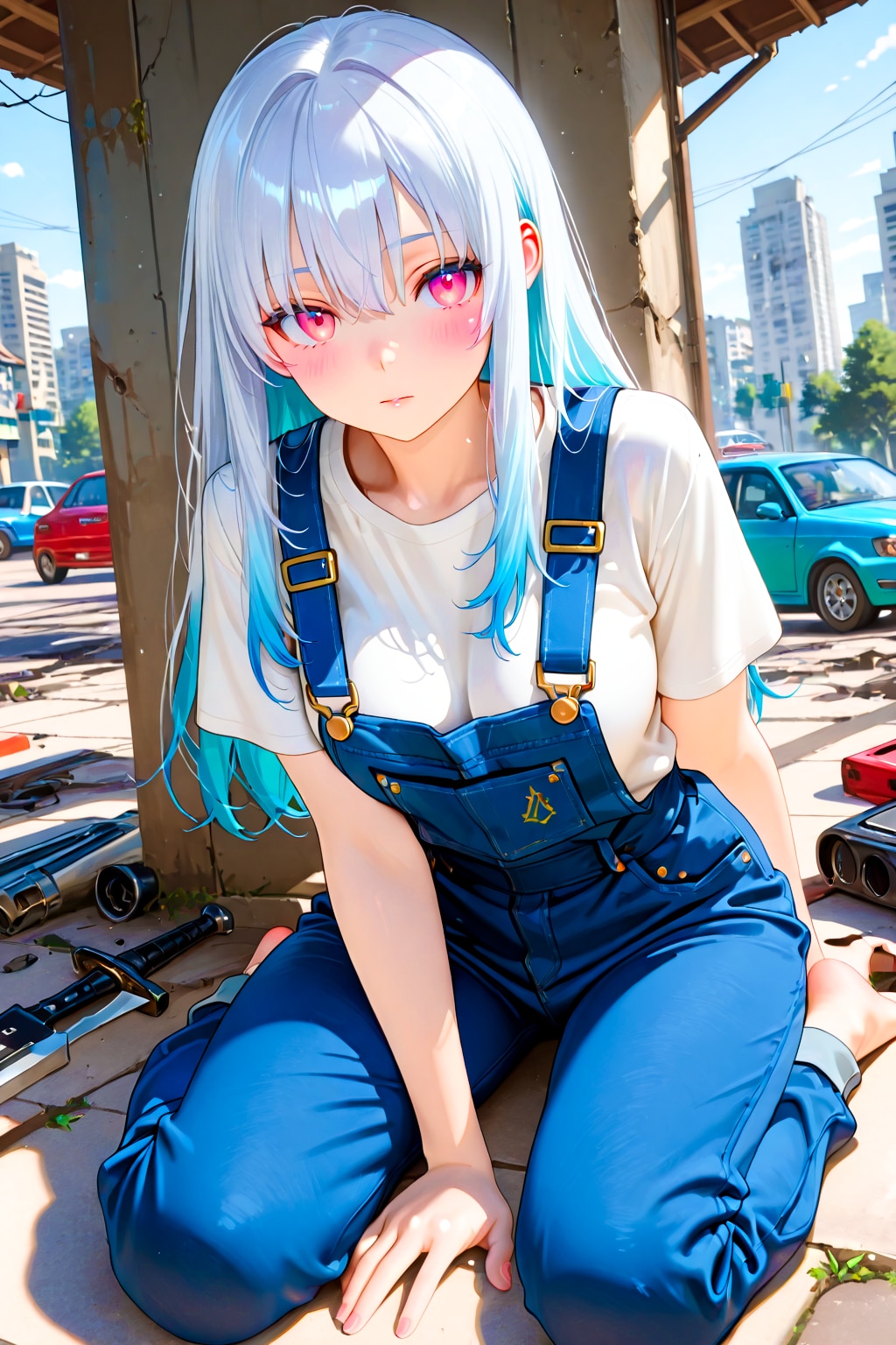 オーバーオールの白ギャルちゃん