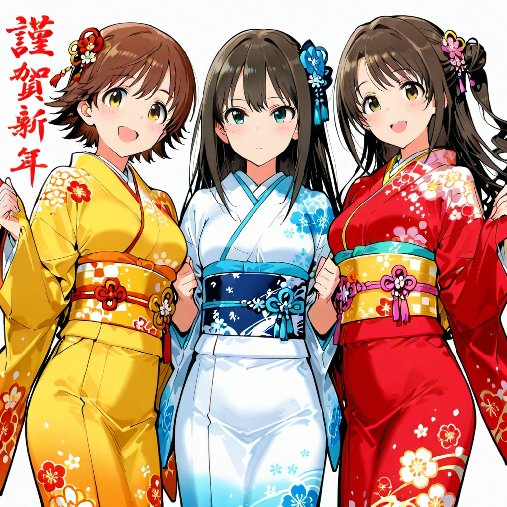 ニュージェネレーションズ(島村卯月&渋谷凛&本田未央)の晴着姿 | の人気AIイラスト・グラビア