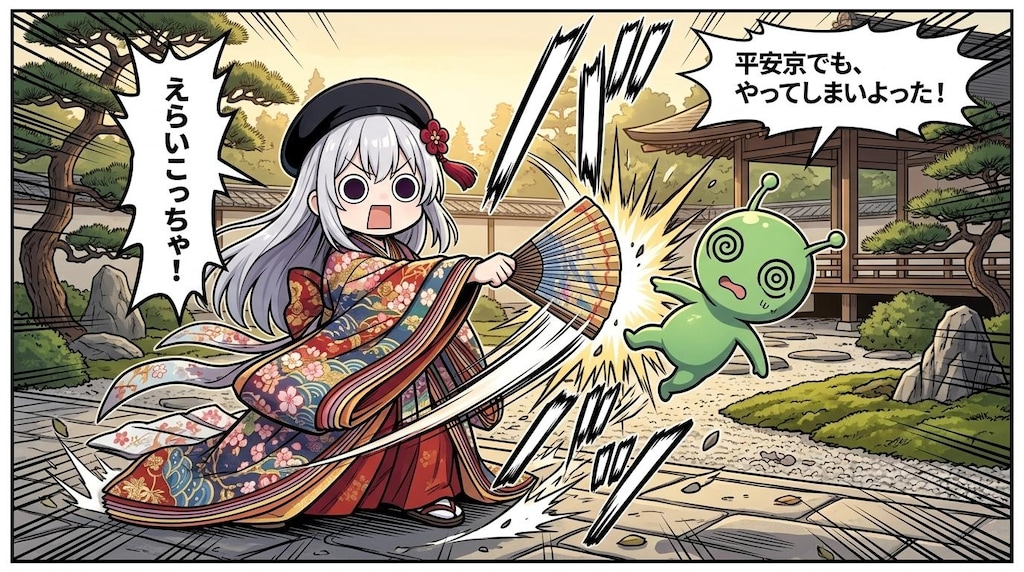 平安京に蔓延るエイリアン共をやってしまいよった十二単えらいこっちゃ嬢