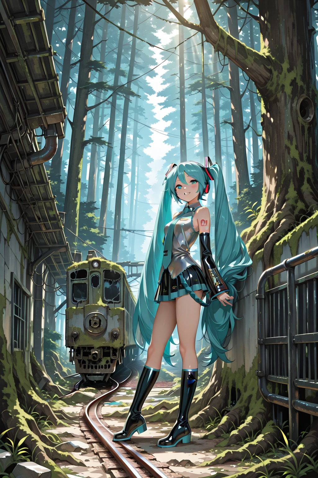 ミクと森の中の放置電車 | の人気AIイラスト・グラビア