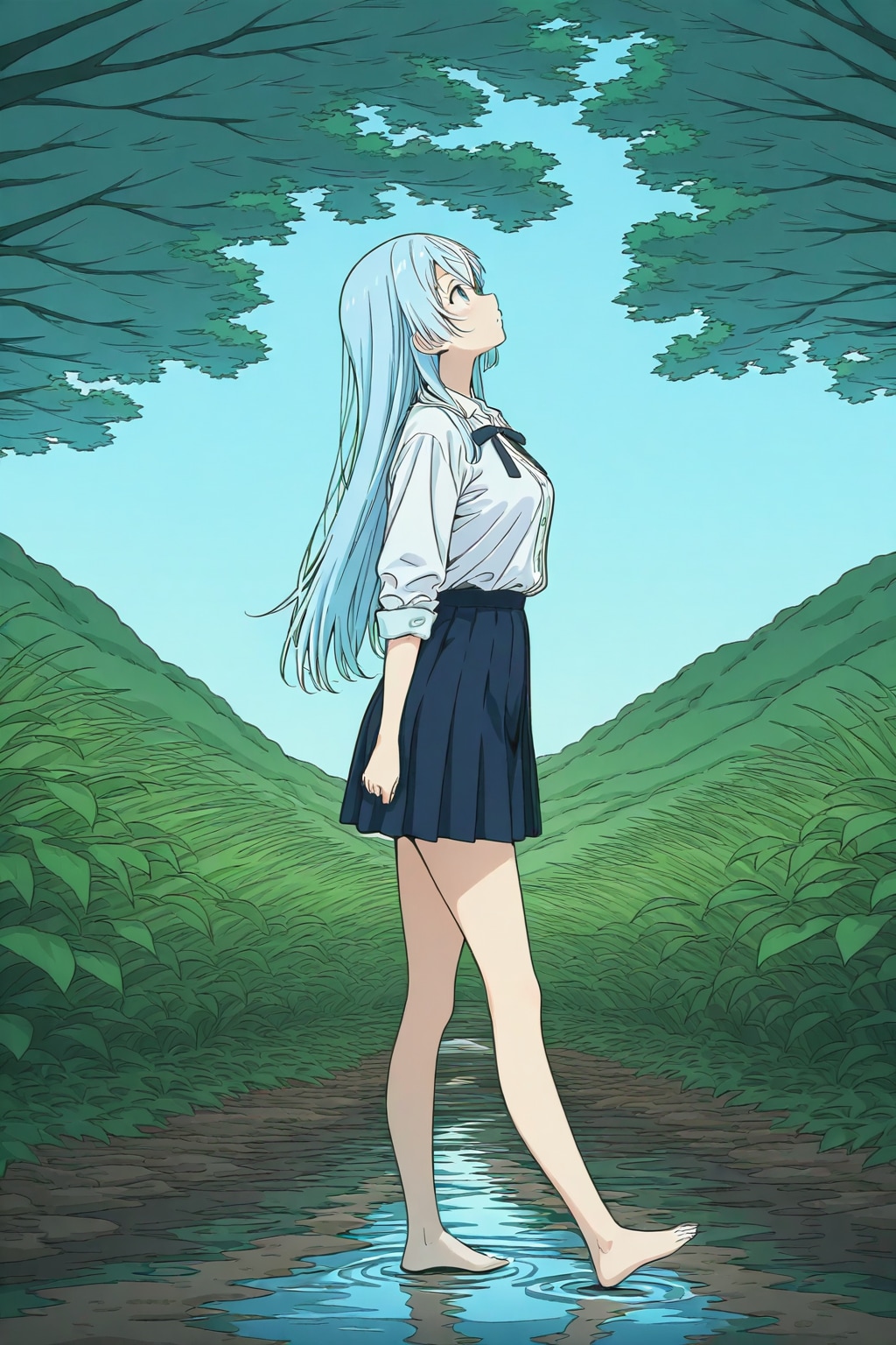 水場と裸足の美少女 | の人気AIイラスト・グラビア