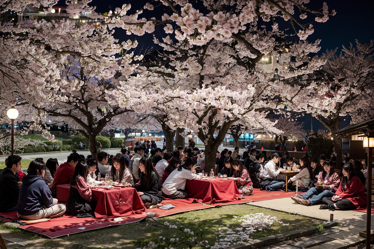 夜桜でお花見