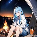 水色髪の女性(焚火) 4枚目
