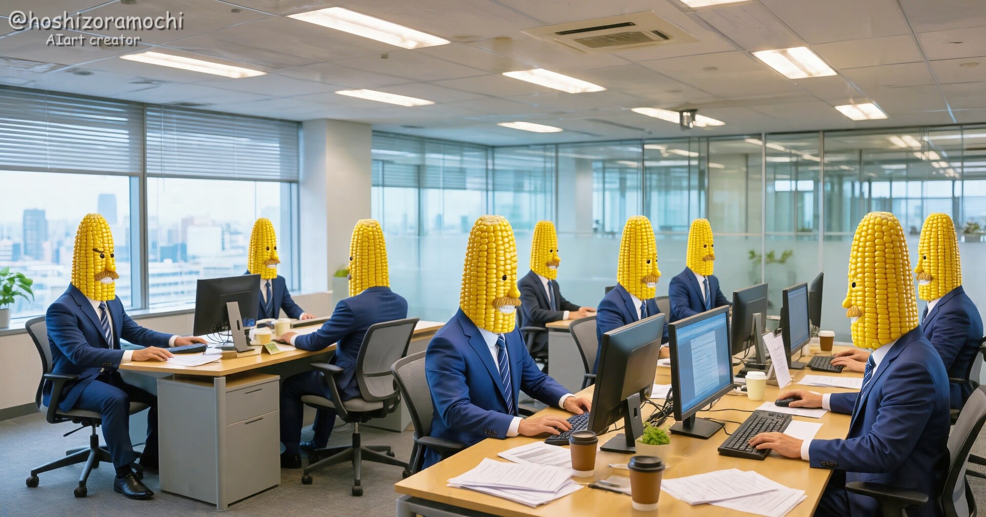 とうもろこし頭の社内勤務🌽