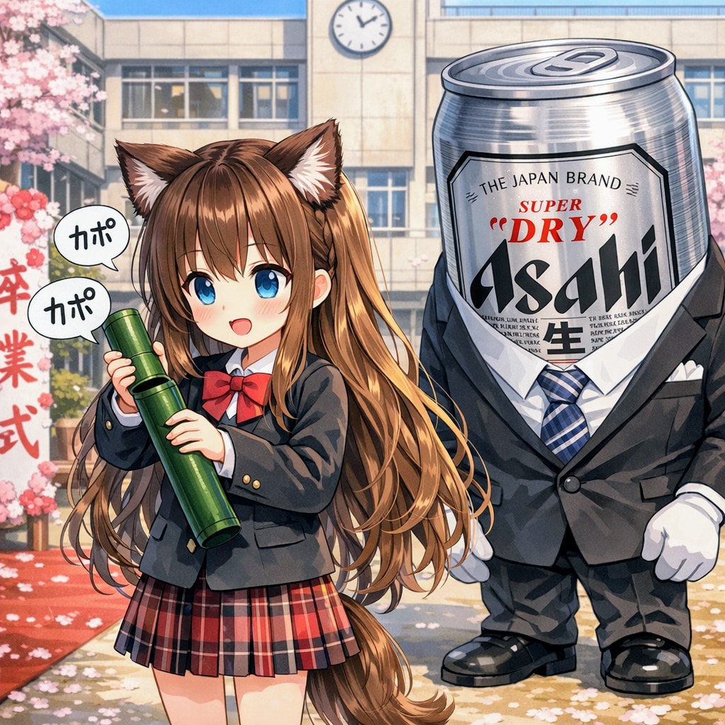 卒業証書の筒をカポカポしてる小さな女の子 | の人気AIイラスト・グラビア