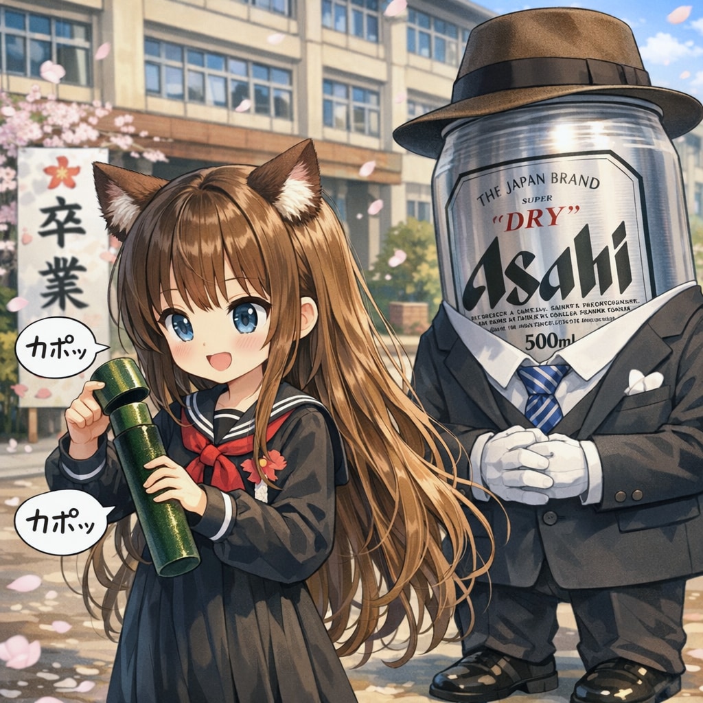 卒業証書の筒をカポカポしてる小さな女の子