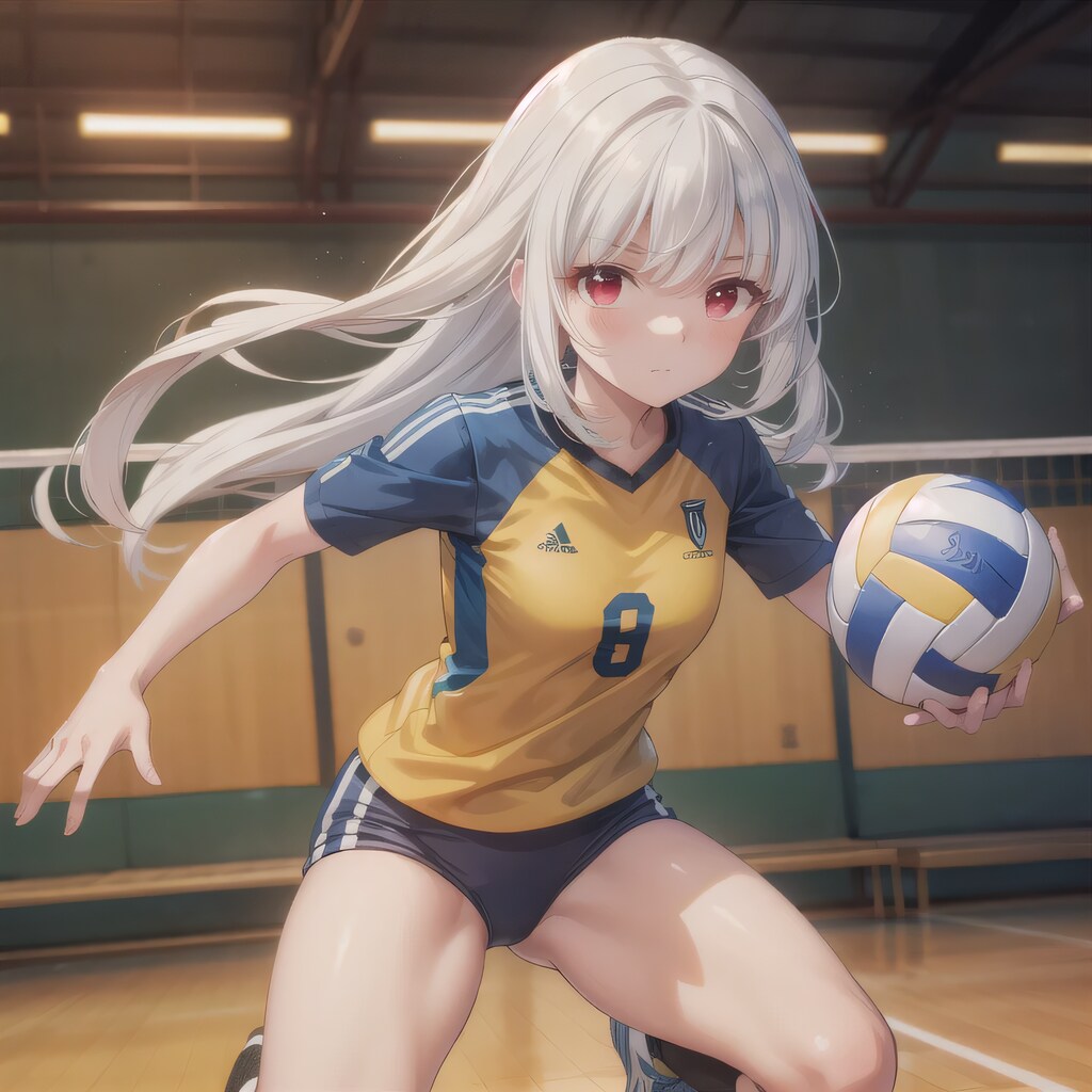 白髪ロングでユニフォームの少女５