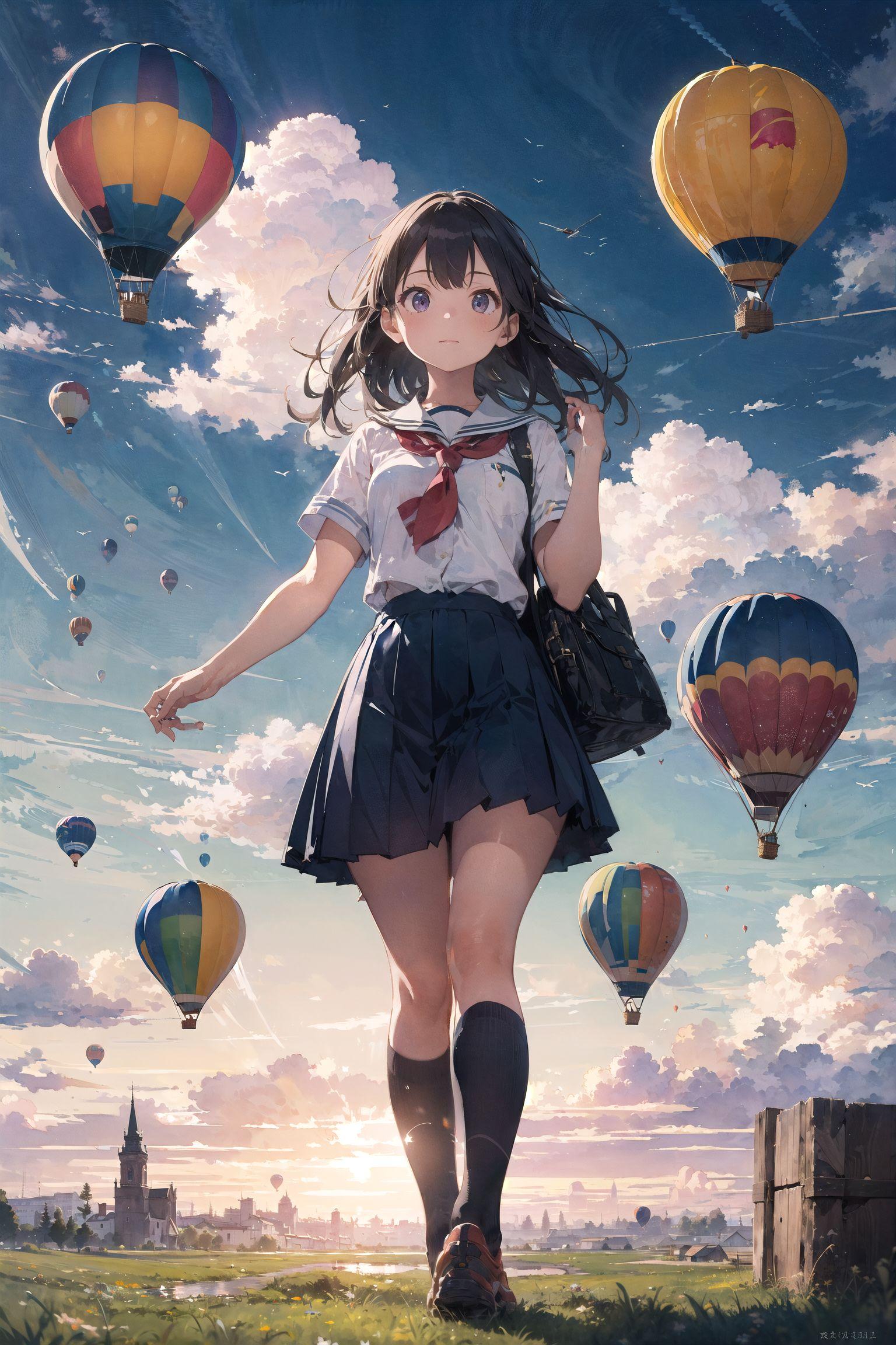 気球を背に