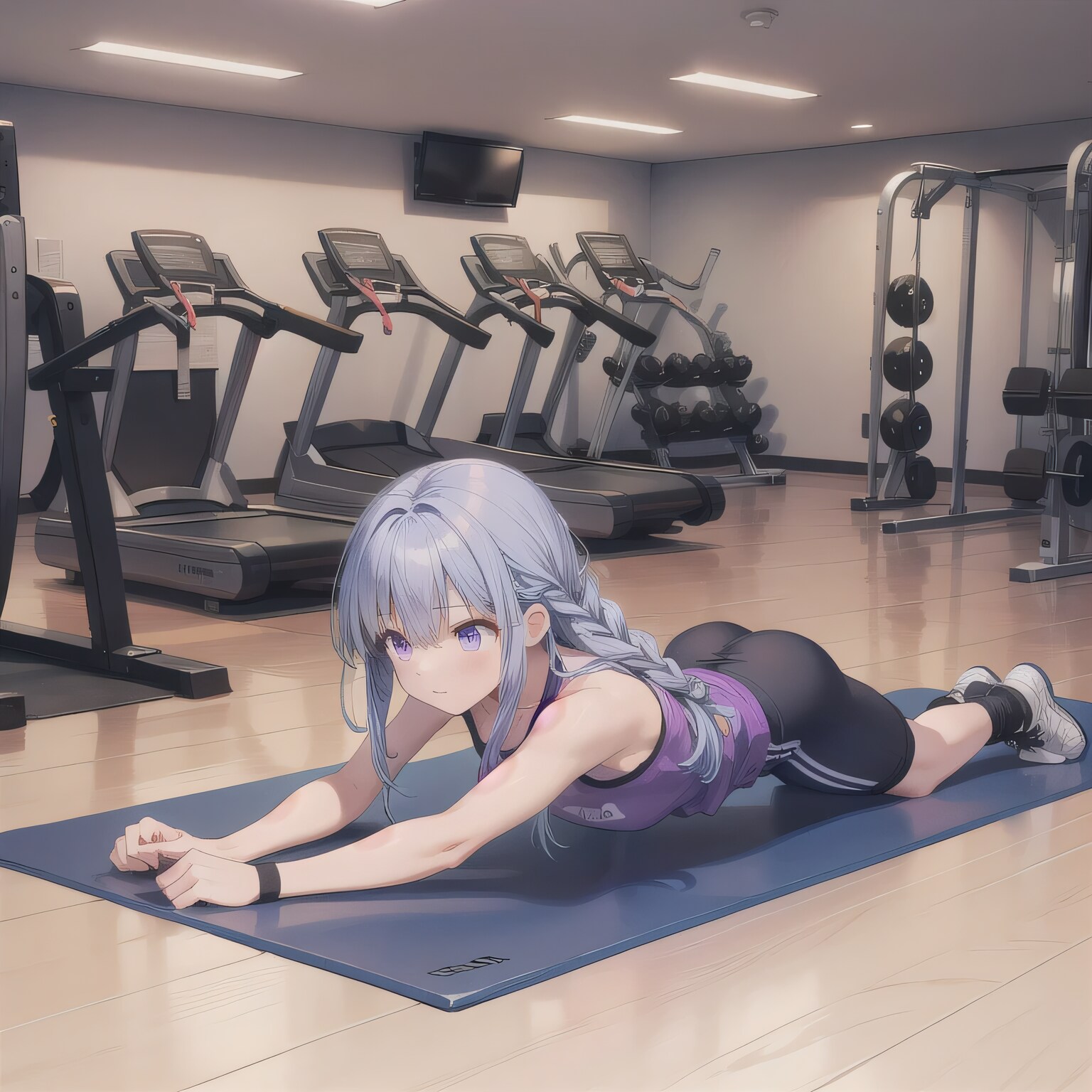 紫髪ロングで筋トレの少女４ | の人気AIイラスト・グラビア