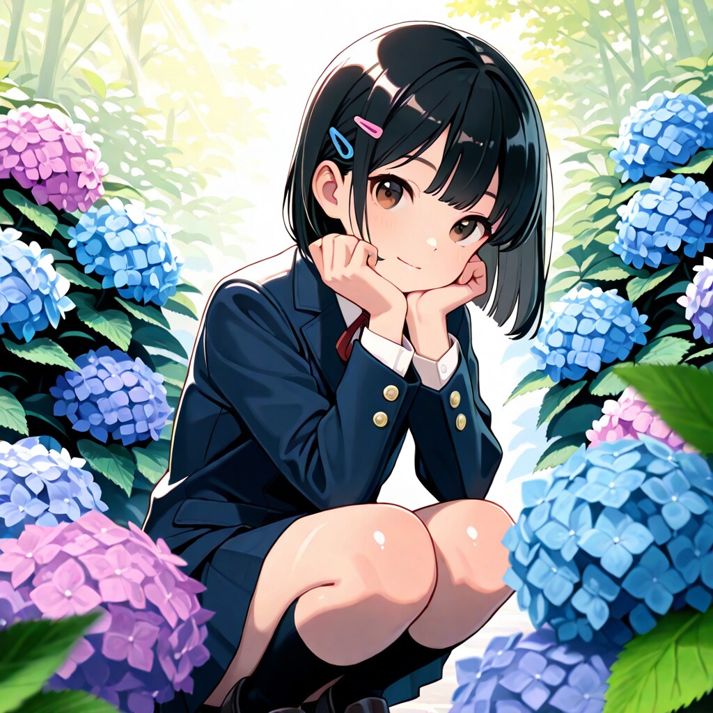 紫陽花と美少女