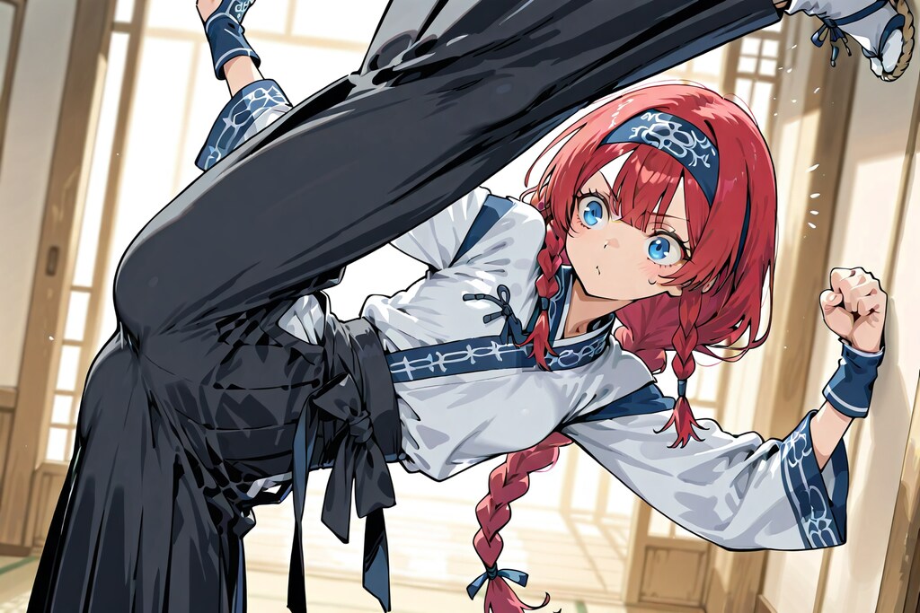 小織くんは道場で稽古する