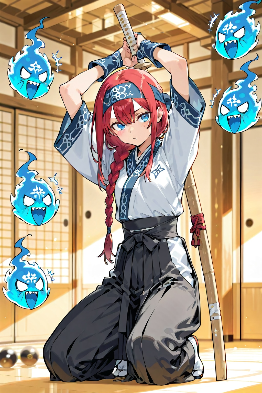 小織くんは道場で稽古する