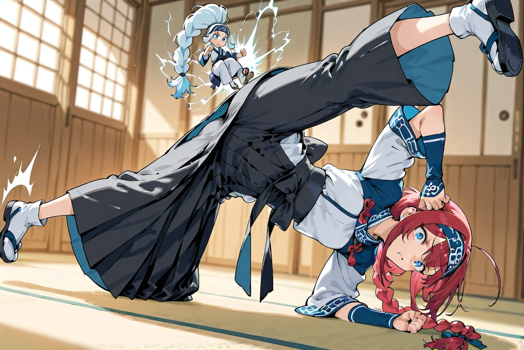 小織くんは道場で稽古する