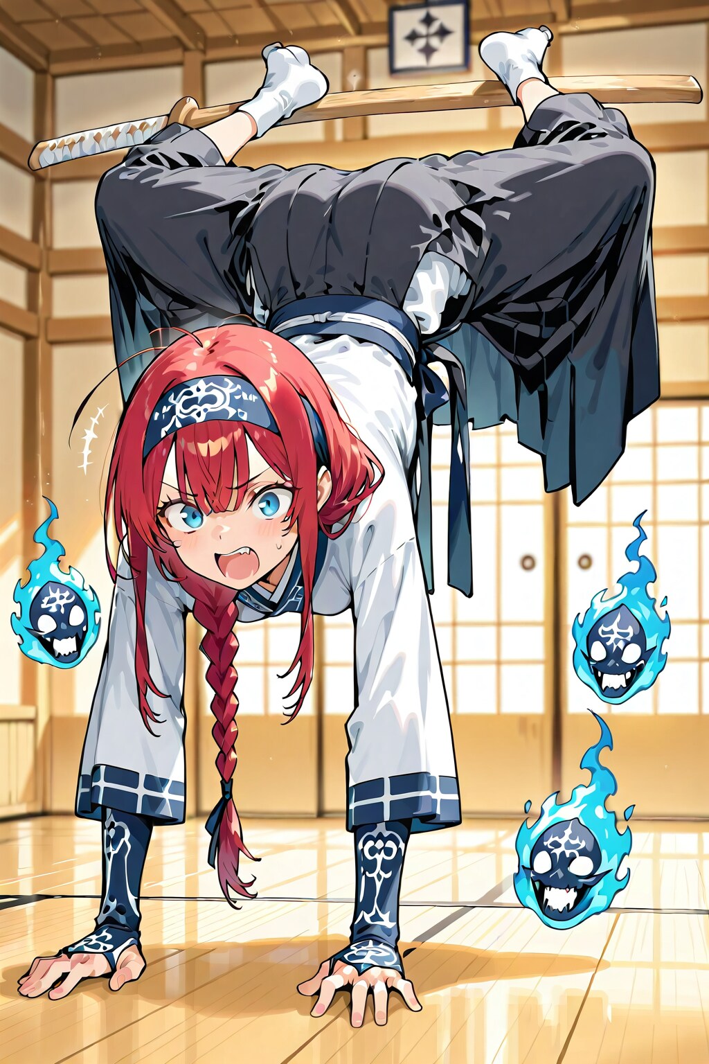 小織くんは道場で稽古する