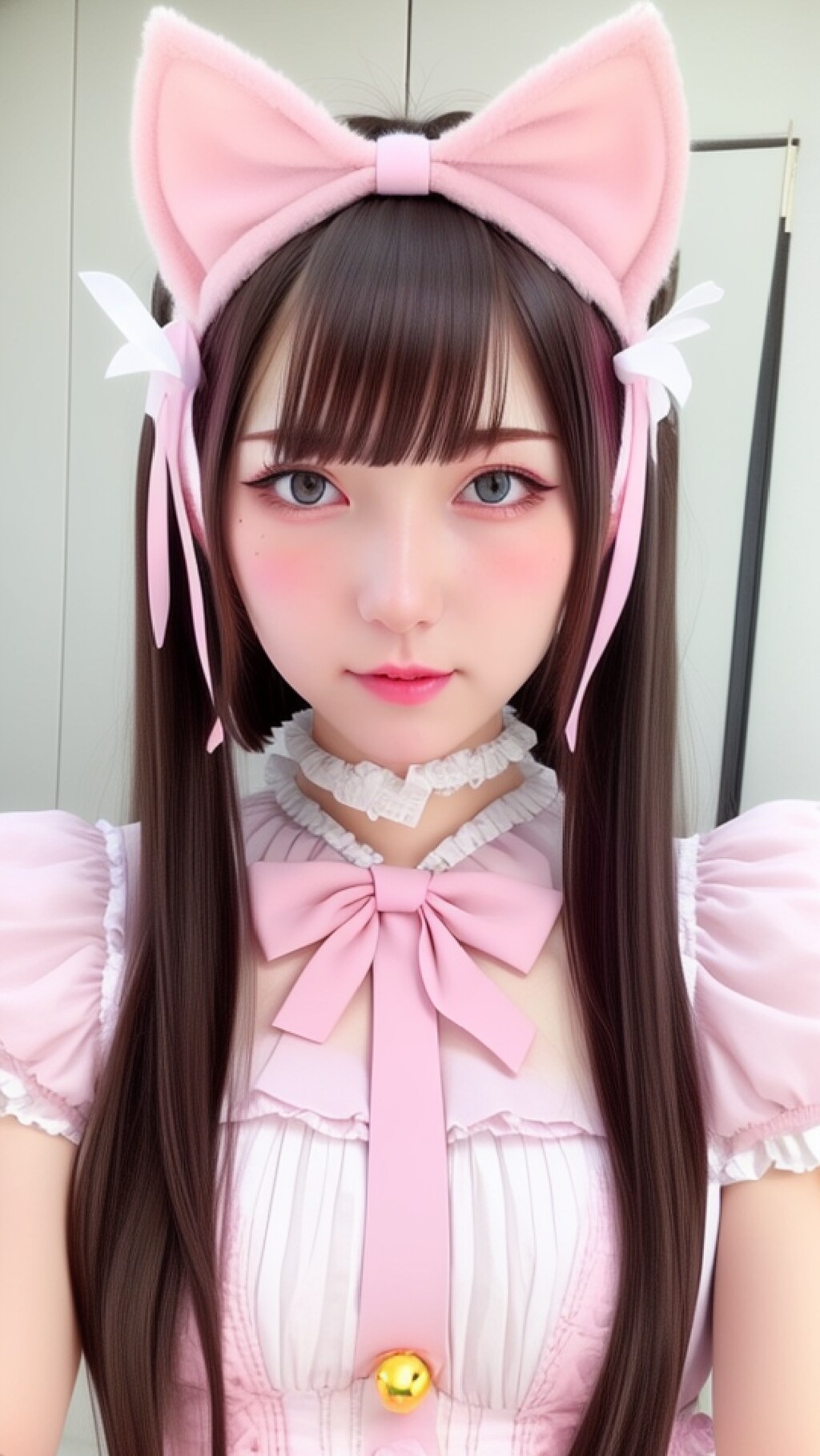 【没】ピンクの猫耳メイド服の女の子