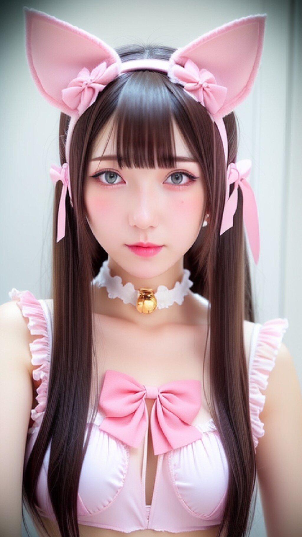 【没】ピンクの猫耳メイド服の女の子