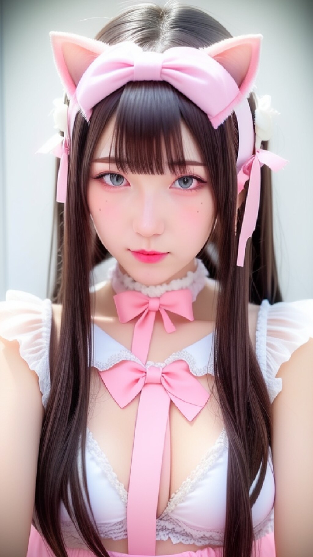 【没】ピンクの猫耳メイド服の女の子
