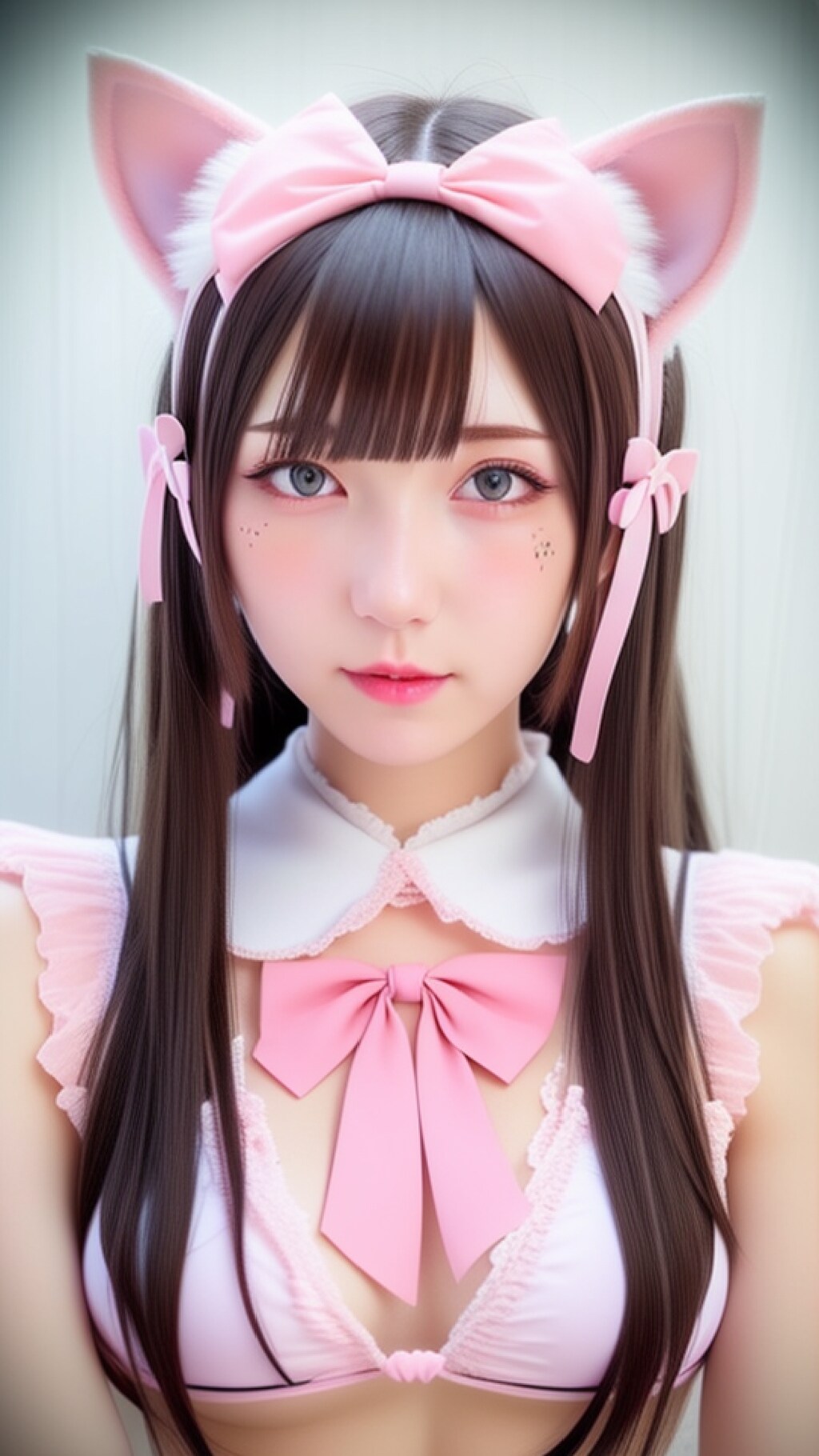 【没】ピンクの猫耳メイド服の女の子
