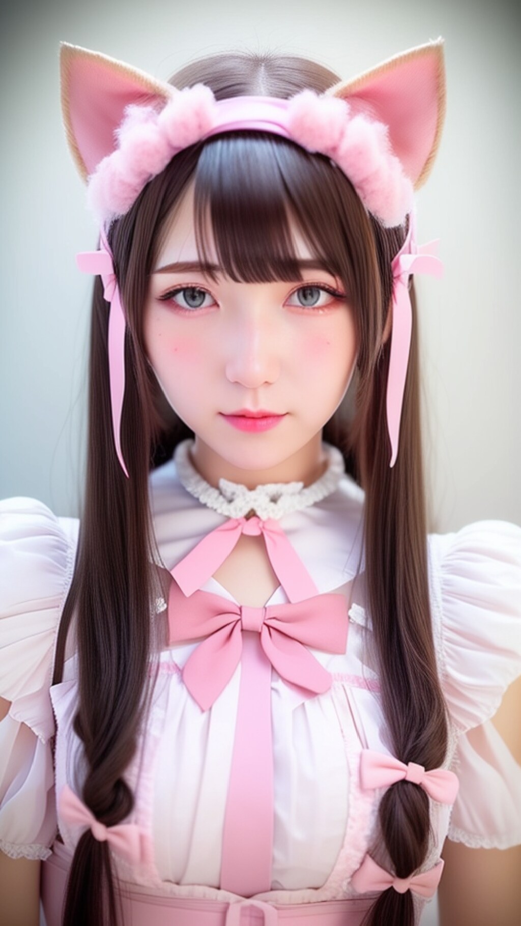 【没】ピンクの猫耳メイド服の女の子