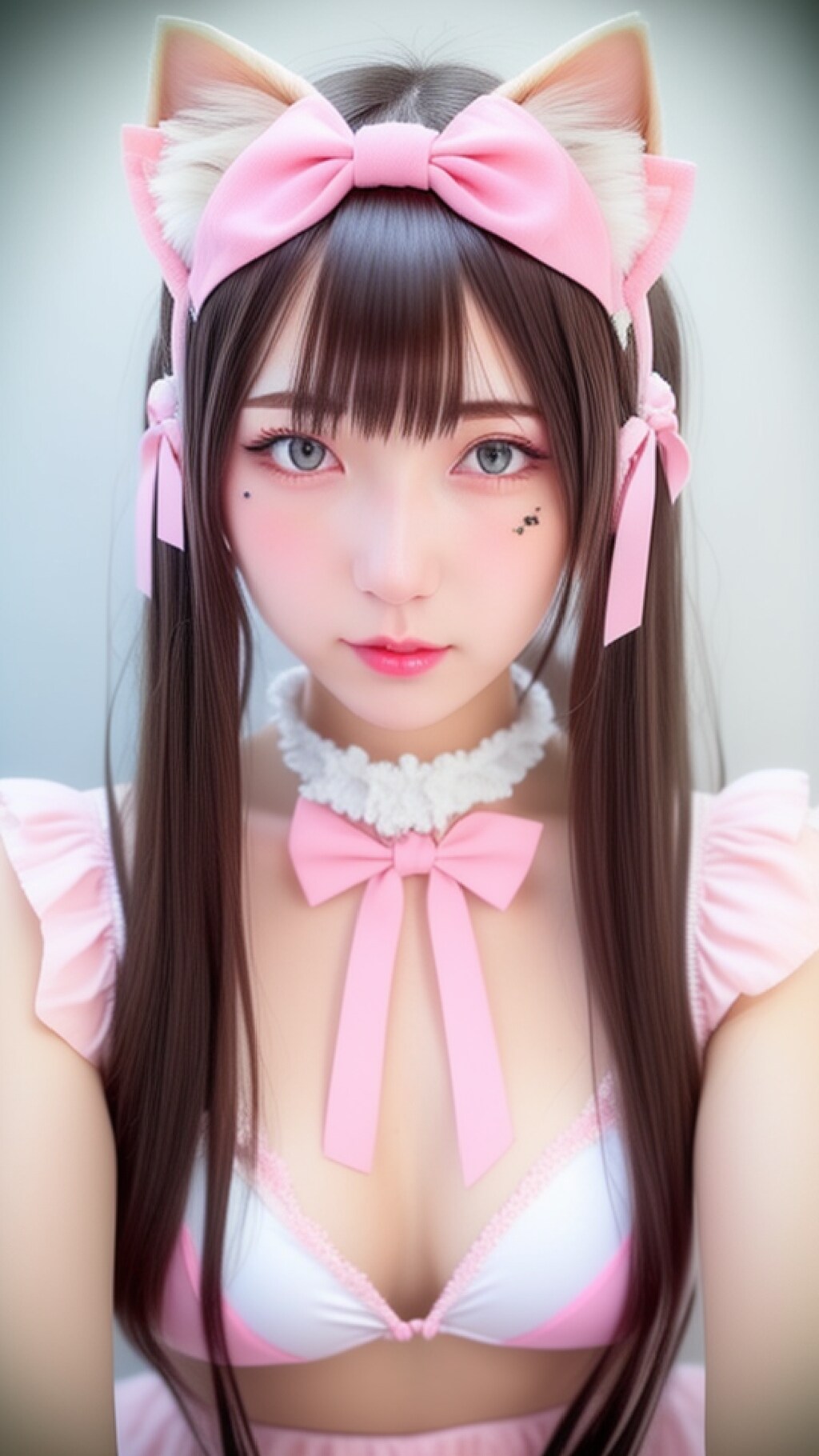 【没】ピンクの猫耳メイド服の女の子