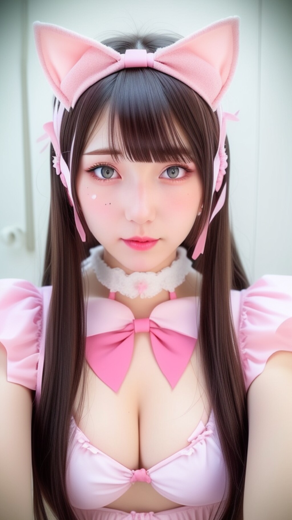【没】ピンクの猫耳メイド服の女の子