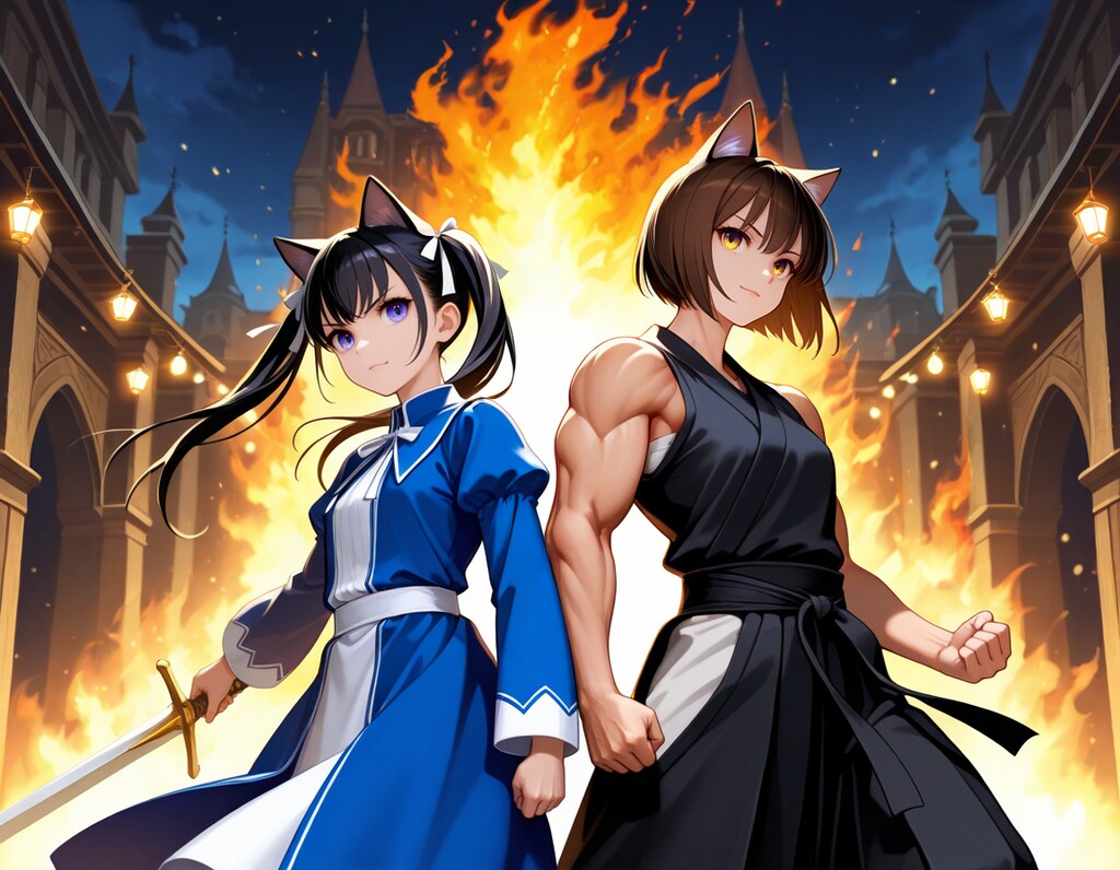 黒猫騎士カペラニカさんと猫拳法の達人なるいつもの猫娘さんの共闘