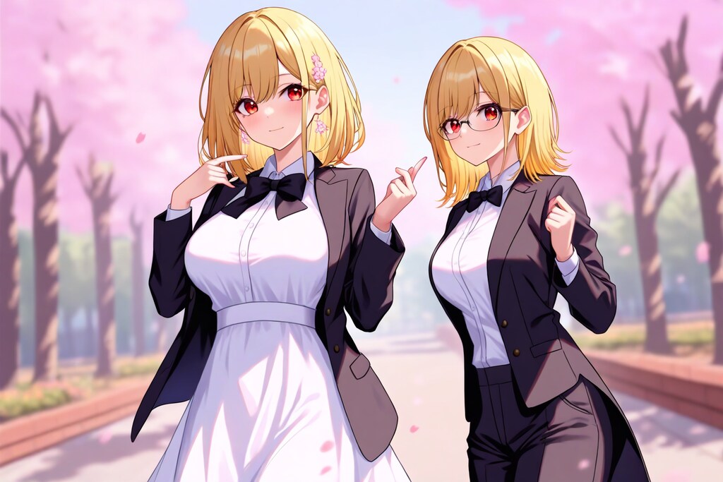 桜とタキシードと金髪ちゃん