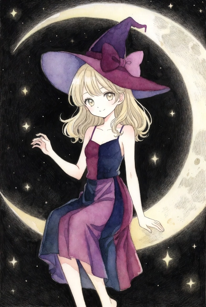 三日月に魔女っ子
