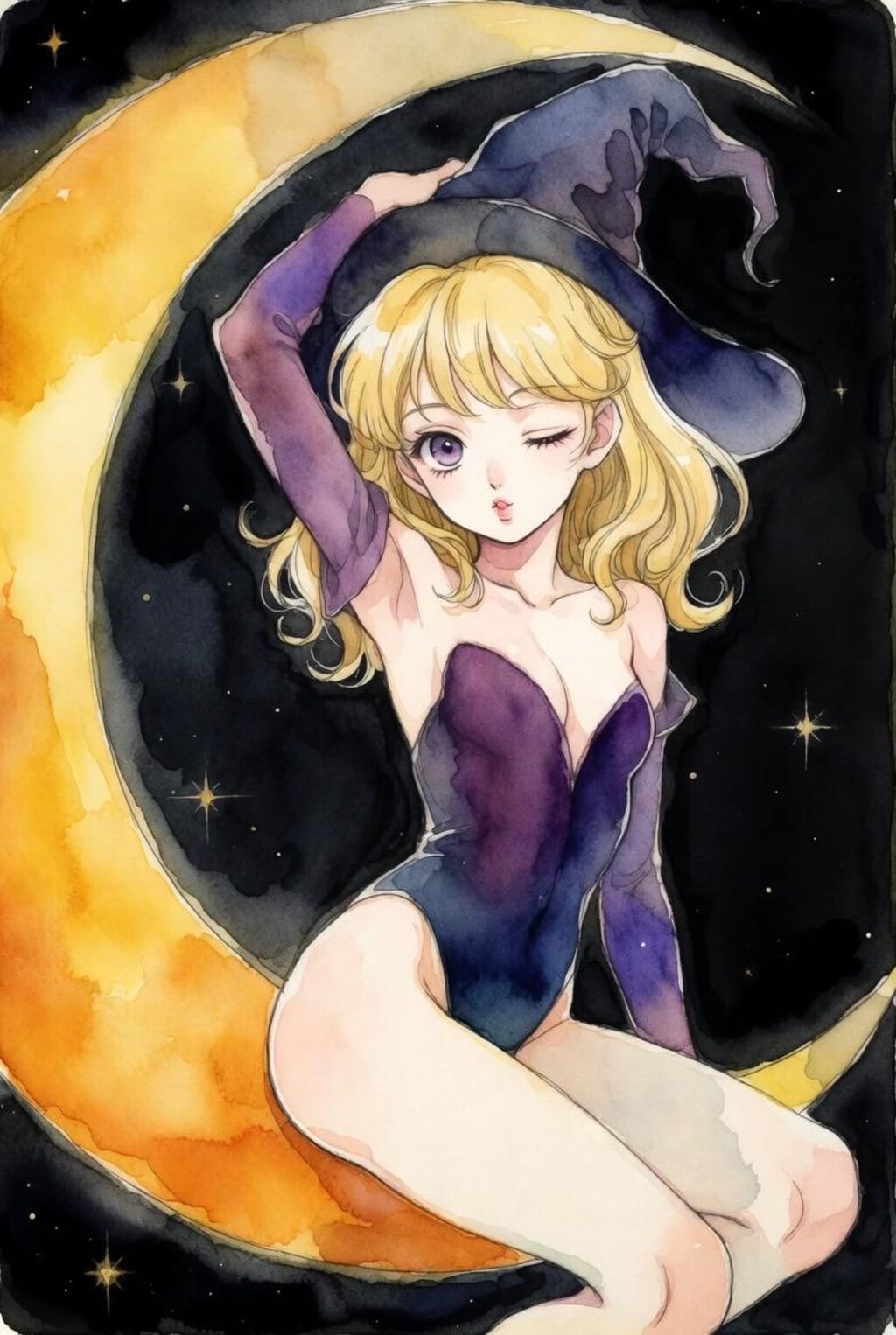 三日月に魔女っ子