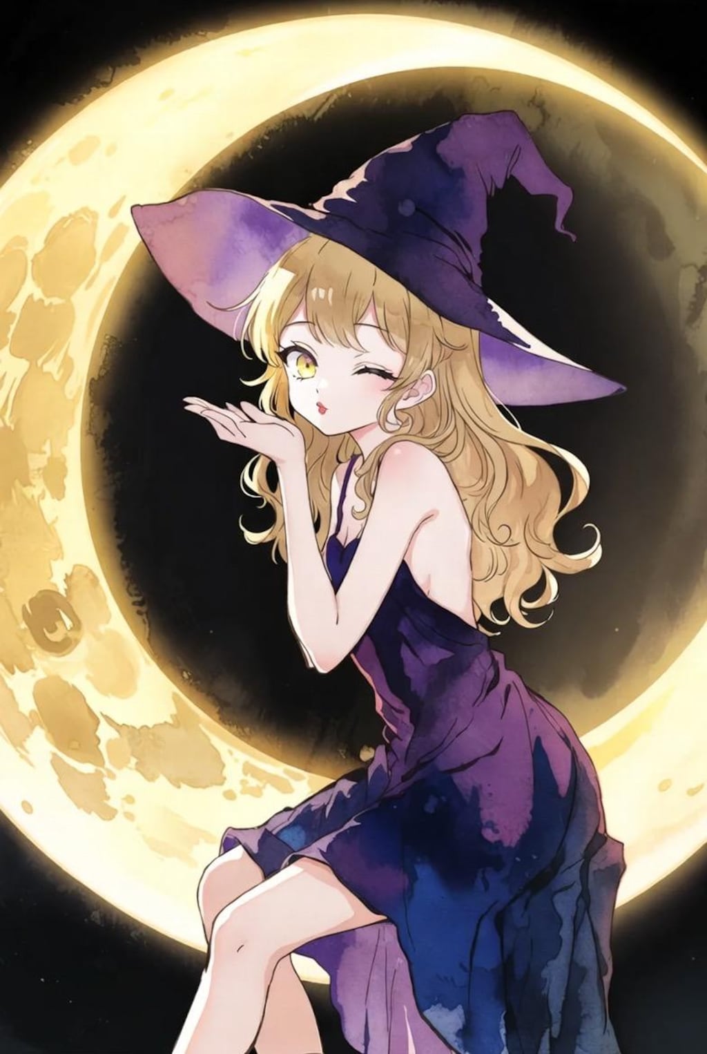 三日月に魔女っ子