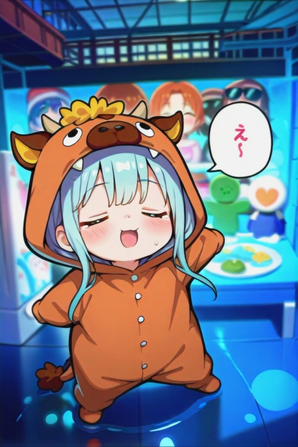 きぐるみの青髪ちゃん