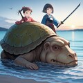 1950年代風墨絵油絵風、アメリカ西海岸おかっぱサムライ河童 12枚目