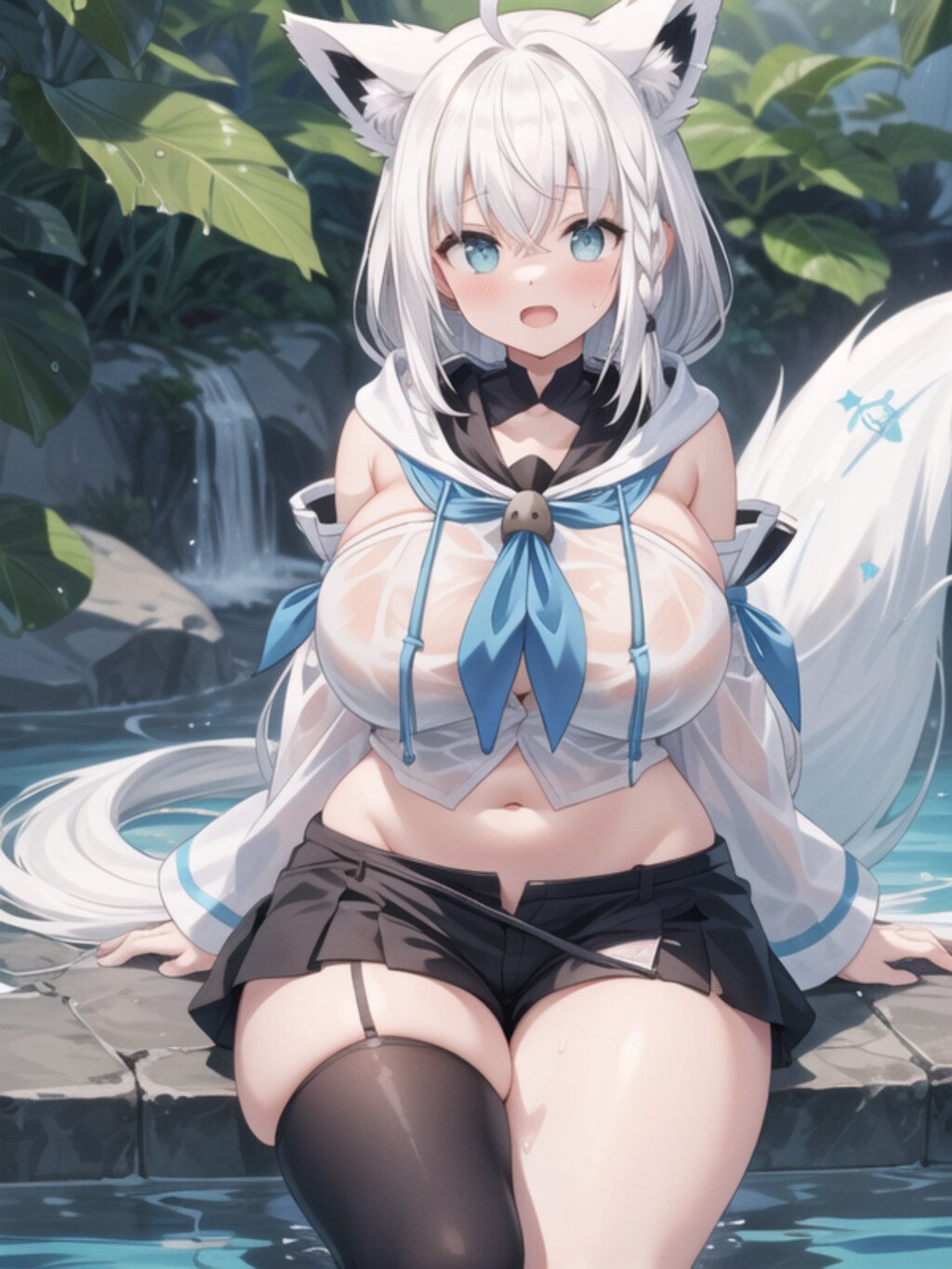 プール掃除中に水浸しになる白上フブキ様のファンアートをai先生にお願いした結果がこちらwww