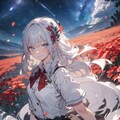 星空と赤い花と銀髪の少女 3枚目